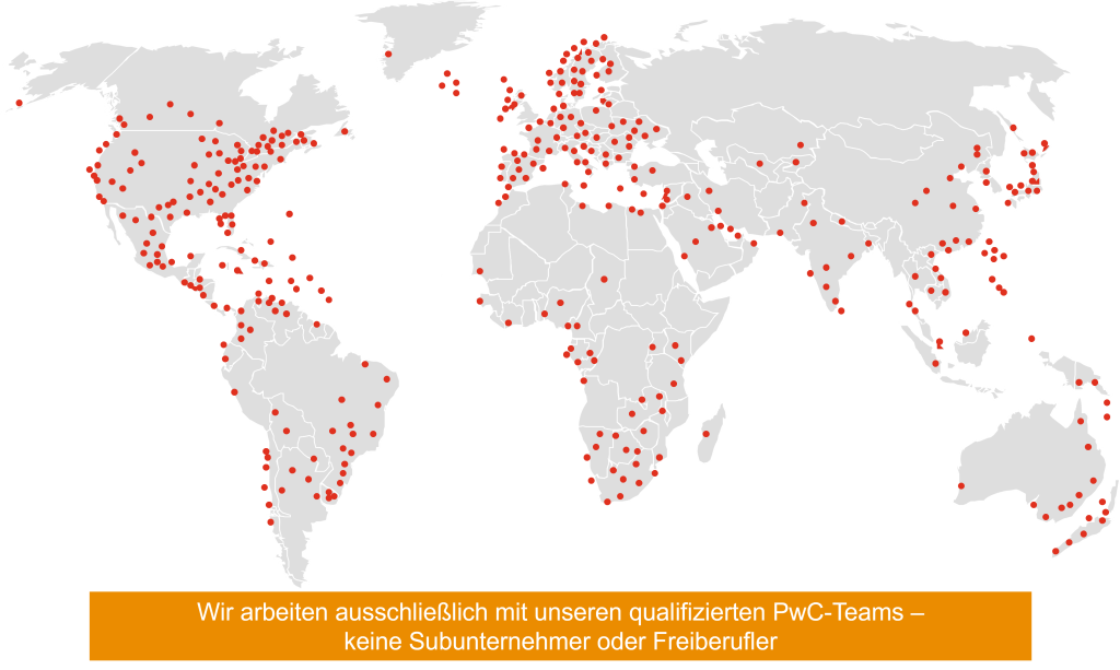 Weltkarte mit dem TISAX-Netzwerk von PwC